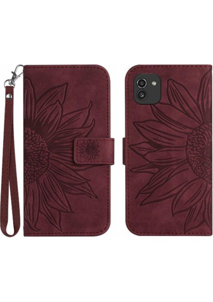 Samsung Galaxy A03 166 Flip Cüzdan Için Kısa Kayış Lüks Telefon Kılıfı (Yurt Dışından)