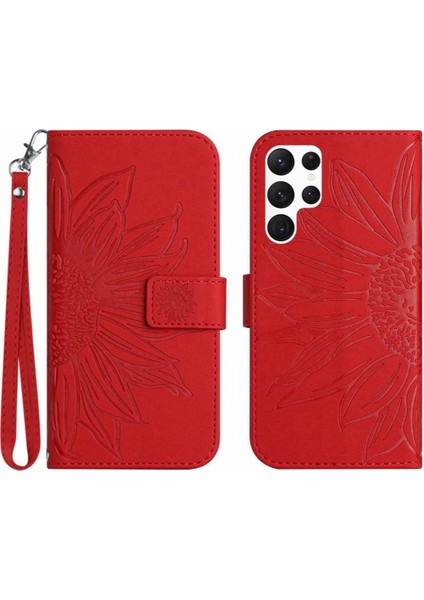 Kart Yuvaları Tutucu ile Samsung Galaxy S24 Ultra Için Kabartmalı Flip Pu Telefon Kılıfı (Yurt Dışından)