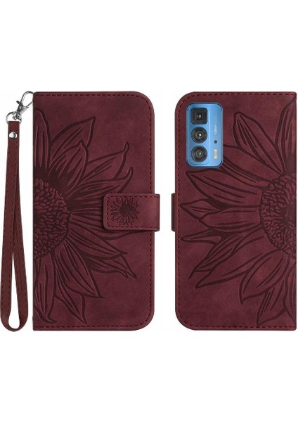 Motorola Kenar 20 Pro Için Kart Yuvaları Tutucu ile Kısa Kayış Kabartmalı Telefon Kılıfı (Yurt Dışından)