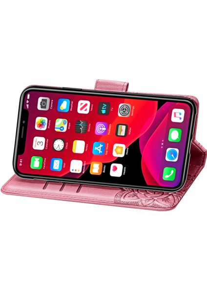 iPhone 11 Pro Max Kelebek Kanatları Narin Çiçekler Flip Darbeye Deri ile Uyumlu Telefon Kılıfı (Yurt Dışından)