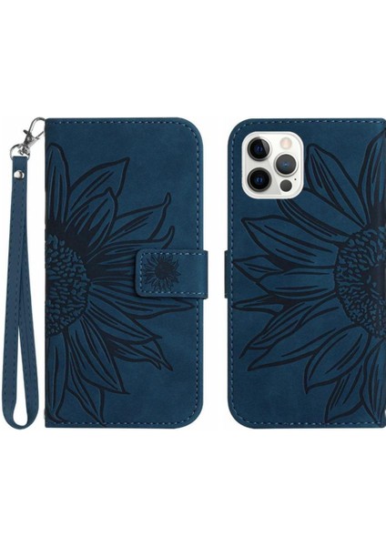 Iphone 12/12 Pro Için Kısa Kayış Flip Cüzdan ile Kabartmalı Telefon Kılıfı (Yurt Dışından)
