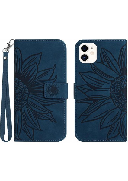 Iphone 12 Mini Lüks Pu Deri Kısa Kayış Kart Yuvaları ile Flip Telefon Kılıfı (Yurt Dışından)