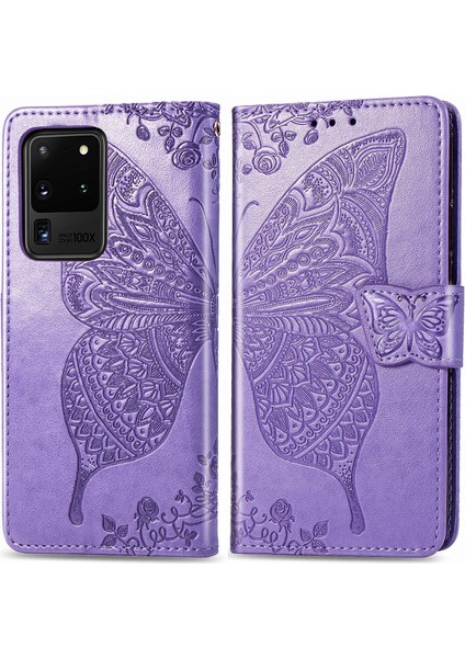 Samsung Galaxy S20 Ultra Kelebek Kanatları Narin Çiçekler Flip Darbeye Deri ile Uyumlu Telefon Kılıfı (Yurt Dışından)