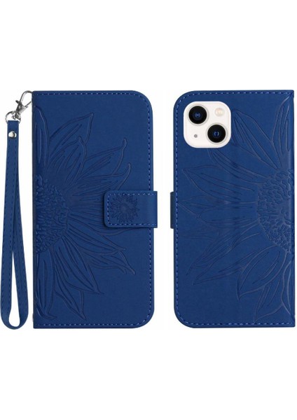 Iphone 13 Mini Flip Cüzdan Pu ile Kabartmalı Ayçiçeği Telefon Kılıfı (Yurt Dışından)