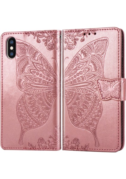 iPhone Xs Max Kelebek Kanatları Narin Çiçekler Flip Darbeye Deri ile Uyumlu Telefon Kılıfı (Yurt Dışından)