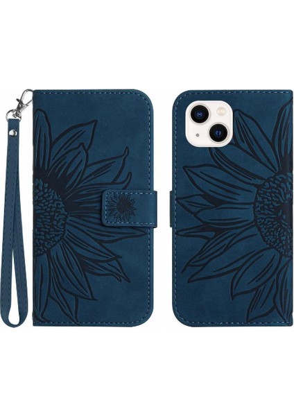 Iphone 13 Mini Flip Cüzdan Pu ile Kabartmalı Ayçiçeği Telefon Kılıfı (Yurt Dışından)