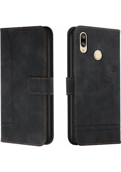 Için Huawei Y6 2019 Kart Yuvaları El Kayışı Flip Folio Pu Telefon Kılıfı (Yurt Dışından)