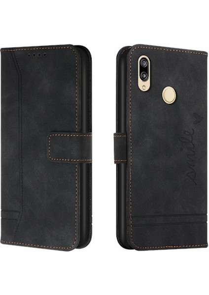 Için Huawei Y6 2019 Kart Yuvaları El Kayışı Flip Folio Pu Telefon Kılıfı (Yurt Dışından)