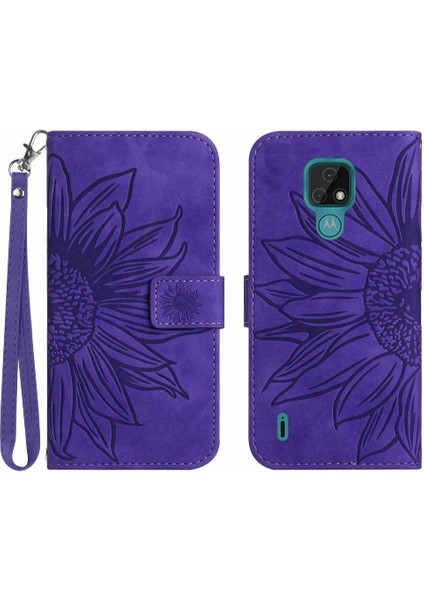 Kart Yuvaları Tutucu Kısa Kayış Kabartmalı Pu ile Motorola Moto E7 Için Telefon Kılıfı (Yurt Dışından)