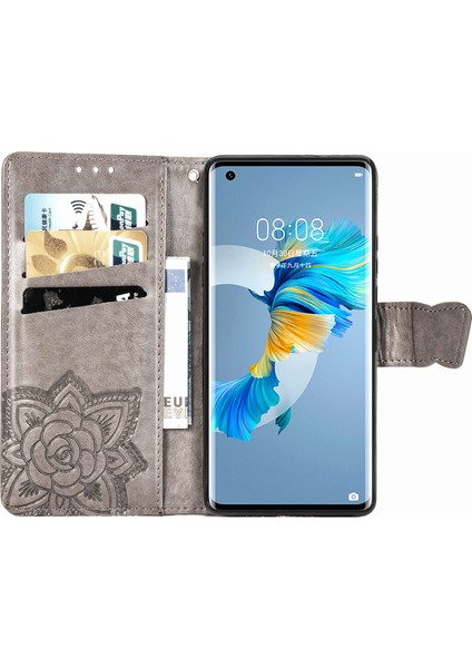 Huawei Mate 40 Kelebek Kanatları Narin Çiçekler Flip Darbeye Deri ile Uyumlu Telefon Kılıfı (Yurt Dışından)