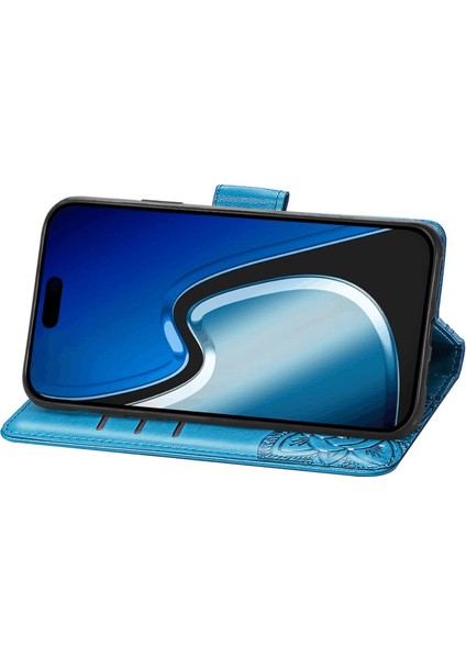 iPhone 15 Plus Kelebek Kanatları Narin Çiçekler Flip Darbeye Deri ile Uyumlu Telefon Kılıfı (Yurt Dışından)