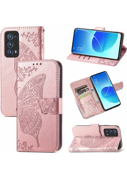 Oppo Reno 6 Pro Plus Kelebek Kanatları Narin Çiçekler Darbeye Deri Telefon Kılıfı (Yurt Dışından) fiyatları