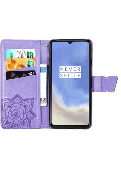 Oneplus 7t Kelebek Kanatları Narin Çiçekler Darbeye Deri Telefon Kılıfı (Yurt Dışından)