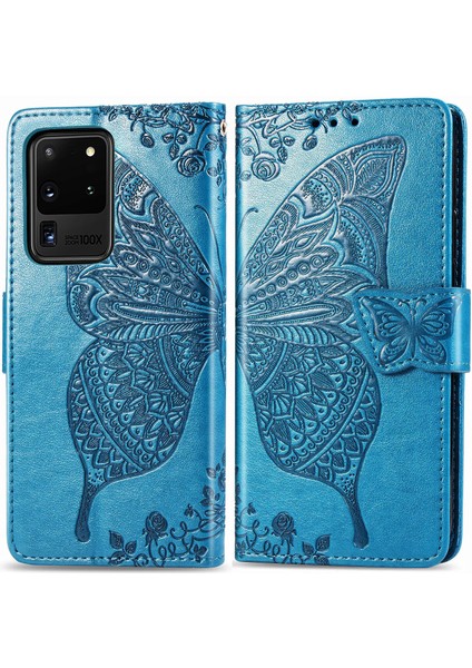 Samsung Galaxy S20 Ultra Kelebek Kanatları Narin Çiçekler Flip Darbeye Deri ile Uyumlu Telefon Kılıfı (Yurt Dışından)