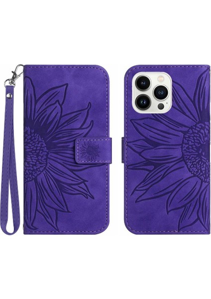 Iphone 13 Için Pro Lüks Pu Deri Kısa Kayış Kart Yuvaları ile Flip Telefon Kılıfı (Yurt Dışından)