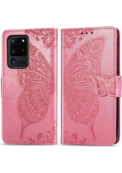 Samsung Galaxy S20 Ultra Kelebek Kanatları Narin Çiçekler Flip Darbeye Deri ile Uyumlu Telefon Kılıfı (Yurt Dışından)