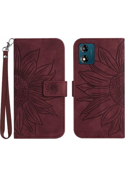 Motorola E13 Için Kart Yuvaları Tutucu ile Kabartmalı Ayçiçeği Flip Telefon Telefon Kılıfı (Yurt Dışından)
