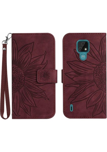 Kart Yuvaları Tutucu Kısa Kayış Kabartmalı Pu ile Motorola Moto E7 Için Telefon Kılıfı (Yurt Dışından)