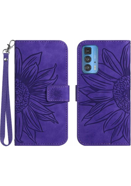 Motorola Kenar 20 Pro Için Kart Yuvaları Tutucu ile Kısa Kayış Kabartmalı Telefon Kılıfı (Yurt Dışından)