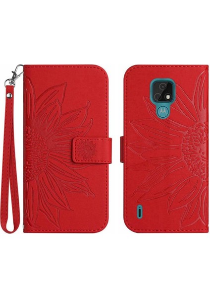 Kart Yuvaları Tutucu Kısa Kayış Kabartmalı Pu ile Motorola Moto E7 Için Telefon Kılıfı (Yurt Dışından)