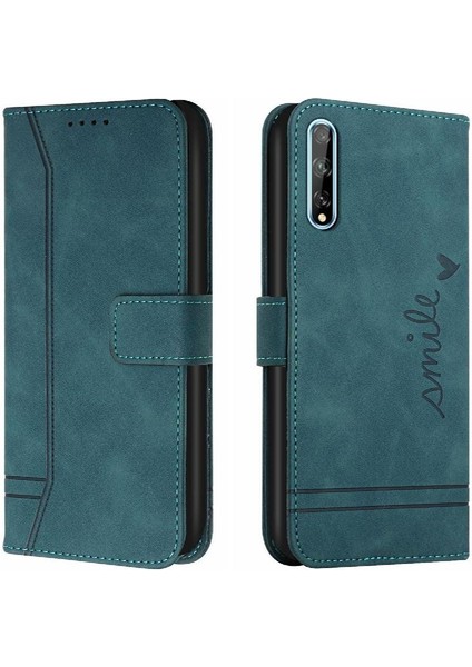 Huawei Y8P Flip Folio Cüzdan Için El Kayışı Pu Deri Kart Telefon Kılıfı (Yurt Dışından)