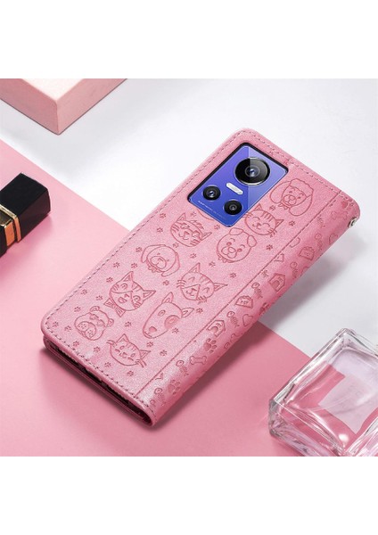 Realme Gt Neo 3 Darbeye Karikatür Hayvanlar Için Deri Flip Telefon Kılıfı (Yurt Dışından)