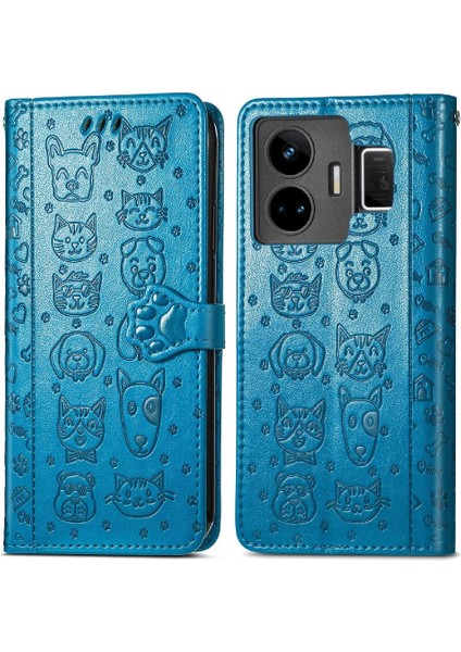 Realme Gt Neo 5 Için Karikatür Hayvanlar Kısa Kayış Flip Telefon Kılıfı (Yurt Dışından)