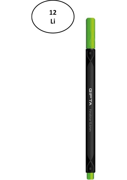 Fineliner Kalem 0,4 mm Karton Kutu Üçgen Yeşil 12'li