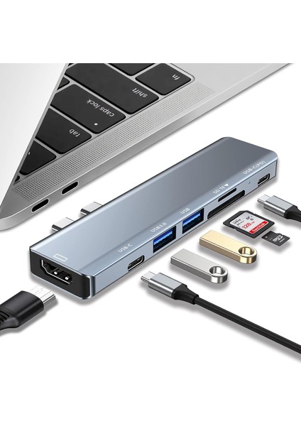 Macbook Pro MacBook Air Uyumlu 7in2 USB C Adapter With 4K Hdmı,usb 3.0,sd/tf Card Reader,usb C Port