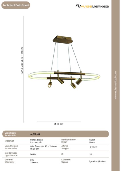 Avize Merkezi Siyah Modern Avize A-517-4S