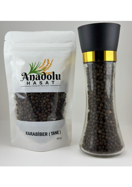 Anadolu Hasat 4'lü Set- Himalaya Sofrada Öğütme Kaya Tuzu 500GR + 100 gr Tane KARABİBER+2ADET 200GR Değirmen