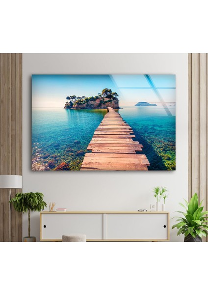 Ada Manzarası Temperli Cam Duvar Tablosu