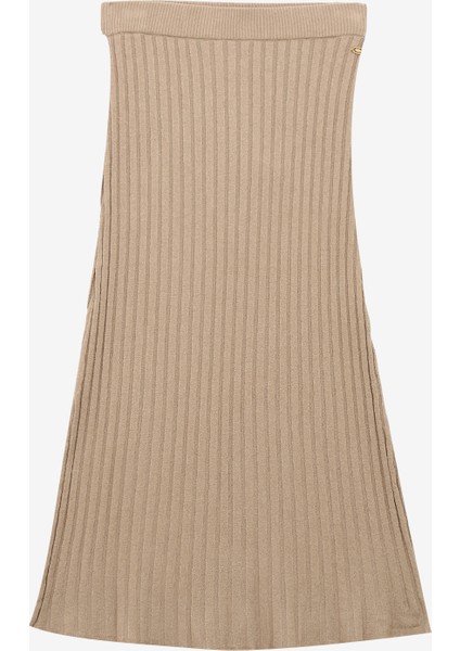 Yüksek Bel Kum Melanj Kadın Midi Etek Nonce