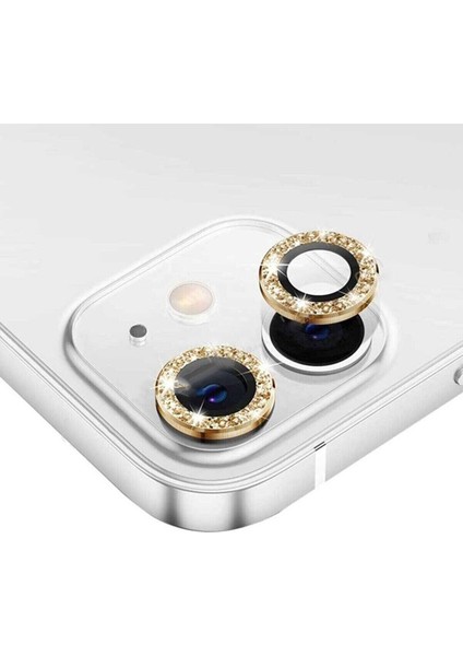 iPhone 11/12/12 Mini Uyumlu Swarovski Taşlı 3D Kamera Lens Koruyucu Gold [2'li Set]