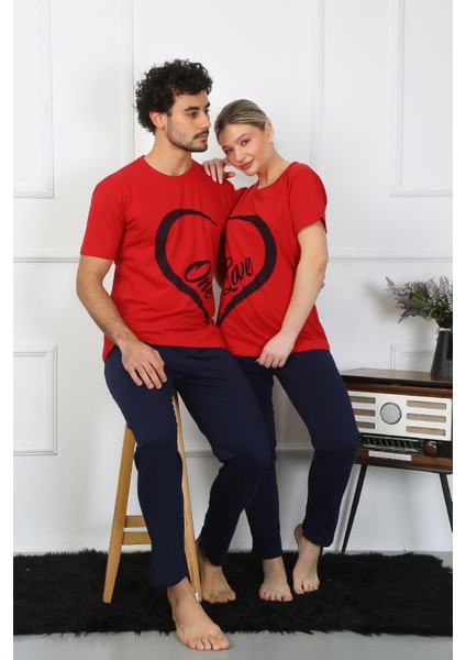 Kadın Pamuk Penye Sevgili Kombini Pijama Takımı Kırmızı 50128 Tek Takım Fiyatıdır
