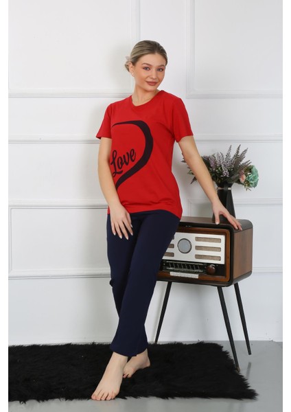 Kadın Pamuk Penye Sevgili Kombini Pijama Takımı Kırmızı 50128 Tek Takım Fiyatıdır fiyatları