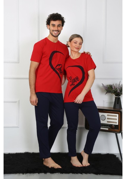 Kadın Pamuk Penye Sevgili Kombini Pijama Takımı Kırmızı 50128 Tek Takım Fiyatıdır modelleri