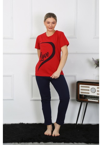 Kadın Pamuk Penye Sevgili Kombini Pijama Takımı Kırmızı 50128 Tek Takım Fiyatıdır indirimleri