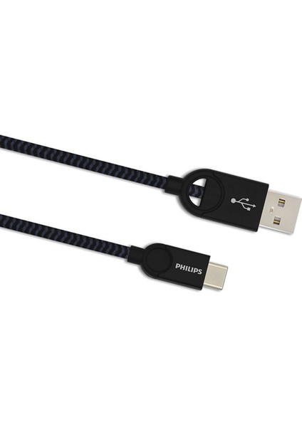 5A 100W Usba To Type-C Örgülü 1.2m Hızlı Şarj ve Data Kablosu Siyah + Schitec Type-C To Usba 3.1 Otg Dönüştürücü Adaptör