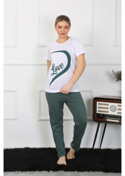 Kadın Pamuk Penye Sevgili Kombini Pijama Takımı Beyaz 50127 Tek Takım Fiyatıdır fiyatları