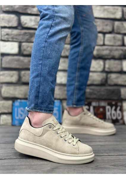 BA0547 Boa Kalın Yüksek Krem Taban Krem Süet Bağcıklı Spor Erkek Ayakkabı modelleri