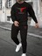Erkek Siyah Baskılı Long Uzun Kollu Sweatshirt Eşofman Takımı Takımı 1