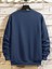 Erkek Indigo Mavi Fit Kalın Bisiklet Yaka Baskılı Sweatshirt Jogger Eşofman 2