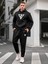 Erkek Siyah Plus Geometric Baskılı Sweatshirt Sweatshirt Joggers 1