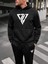 Erkek Siyah Plus Geometric Baskılı Sweatshirt Sweatshirt Joggers 3