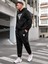 Erkek Siyah Plus Geometric Baskılı Sweatshirt Sweatshirt Joggers 4