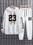 Erkek Beyaz Sweatshirt Sweatshirt Eşofman Takımı Kanguru Cepli Baskılı Numbers Letters 2
