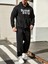 Erkek Siyah Plus Baskılı Sweatshirt Sweatshirt Eşofman Takımı Takımı 1
