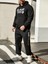 Erkek Siyah Plus Baskılı Sweatshirt Sweatshirt Eşofman Takımı Takımı 3