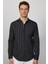 Slim Fit Hakim Yaka Pamuklu Kolay Ütü Çizgili Siyah Erkek Gömlek 4